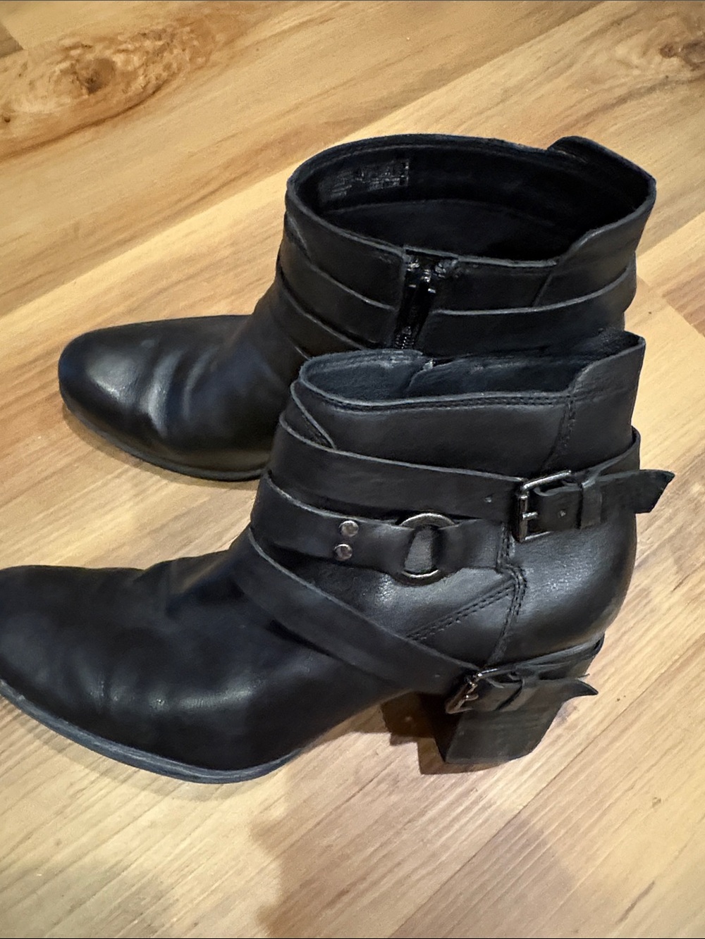 Josef Seibel Black Leather Ankle Booties with Buckle Straps